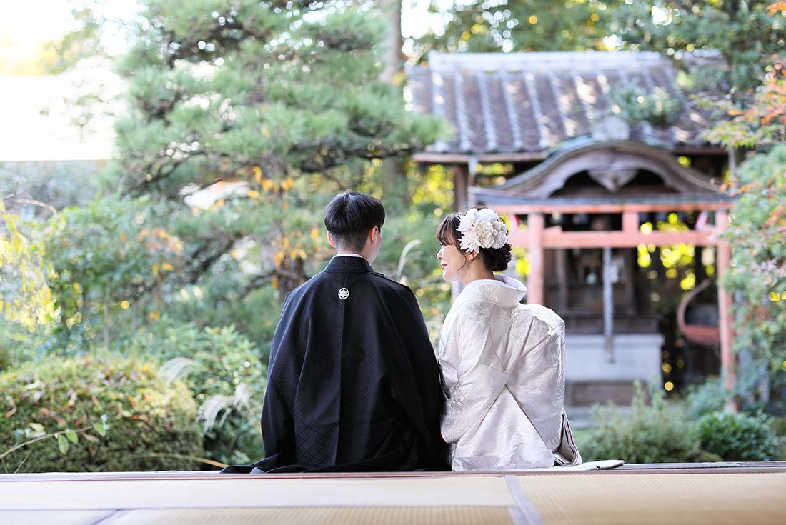 京都のお庭で和装前撮り画像