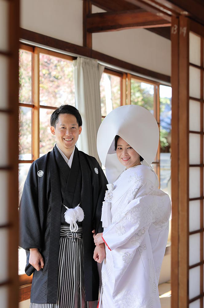 白無垢綿帽子姿で京都で後撮り