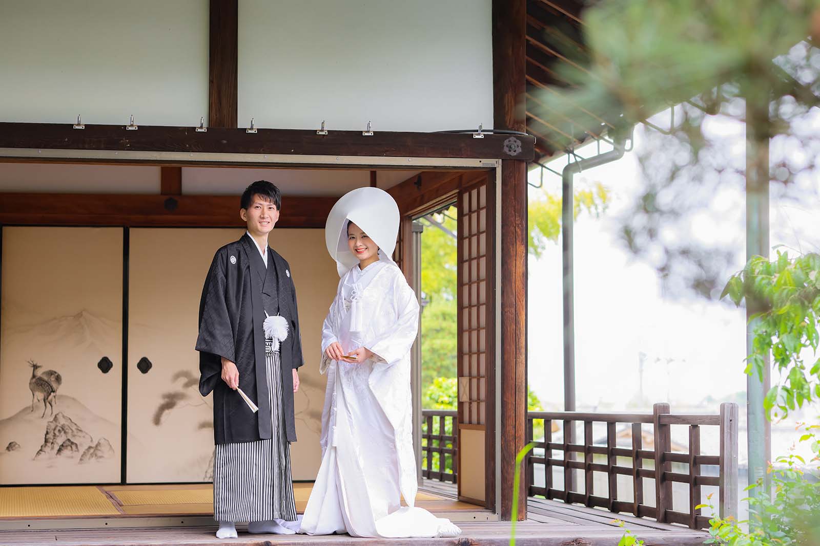 京都戒光寺での白無垢綿帽子のお写真