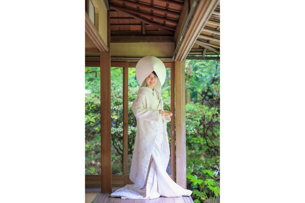 京都で雨の日に前撮り綿帽子