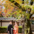 京都の桜の木の紅葉と前撮り