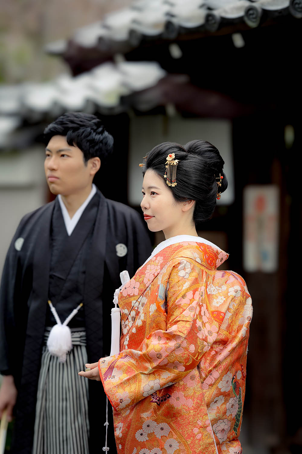 妙蓮寺様塔頭寺院にて新日本髪がとてもお似合いの花嫁様。