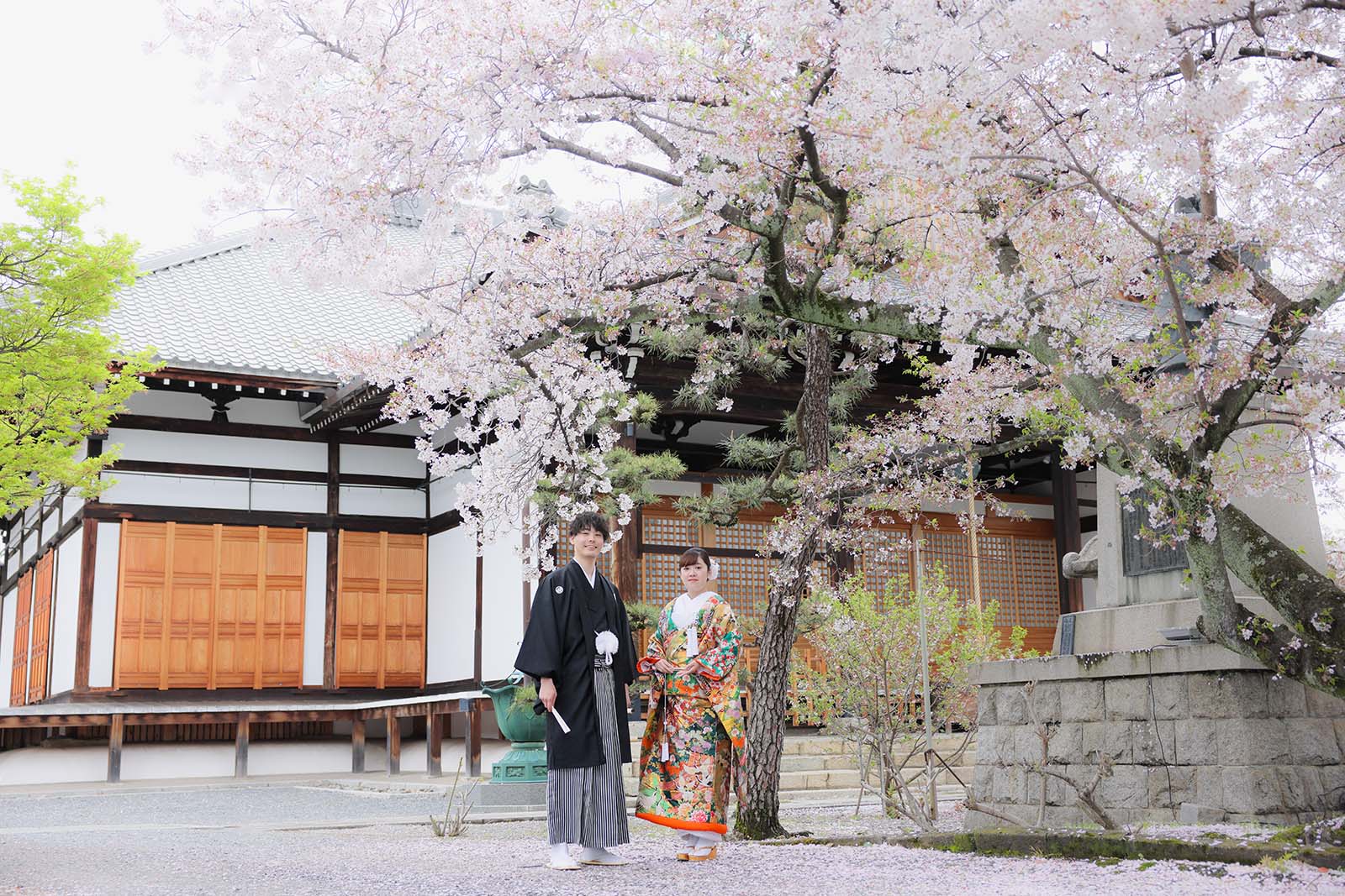 桜と笑顔で和装前撮りブログ画像