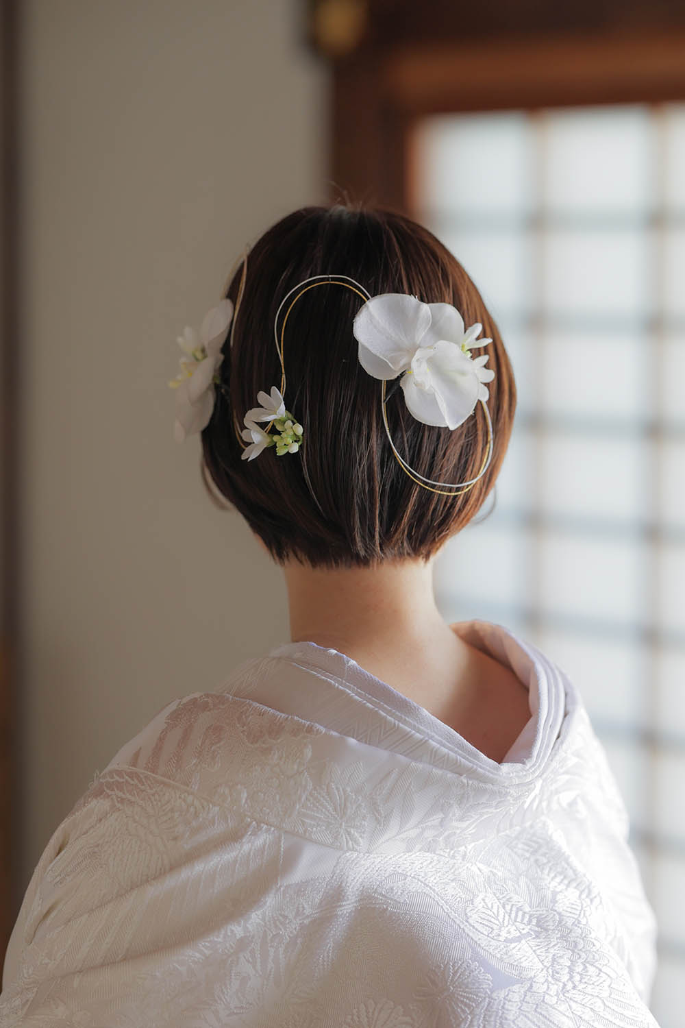 水ひきを使用した花嫁様の和装ショートヘアスタイル