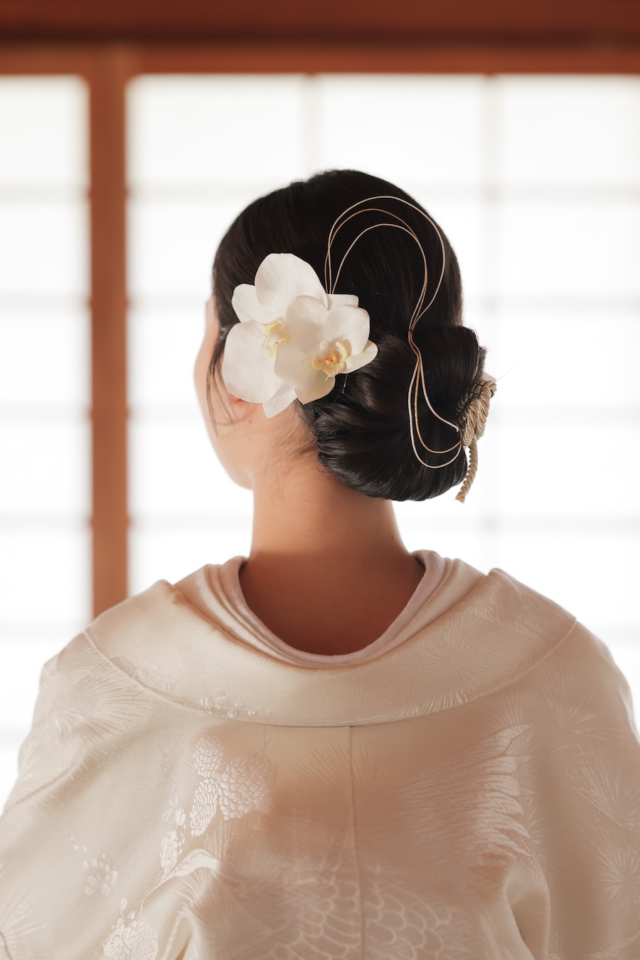 胡蝶蘭＆水引・組紐を使ったヘアスタイル