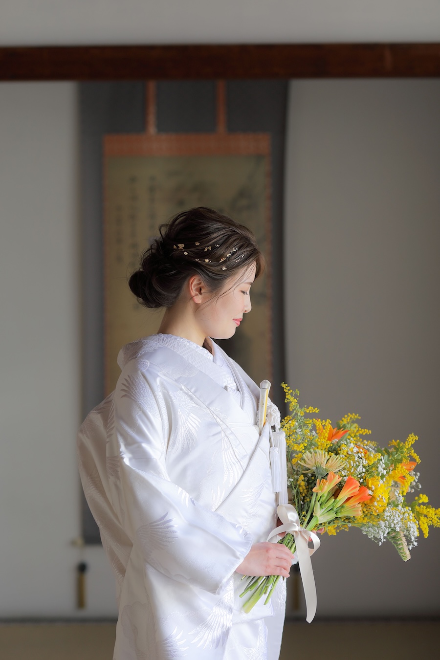 白無垢＆黄色いブーケの花嫁様の前撮りフォト