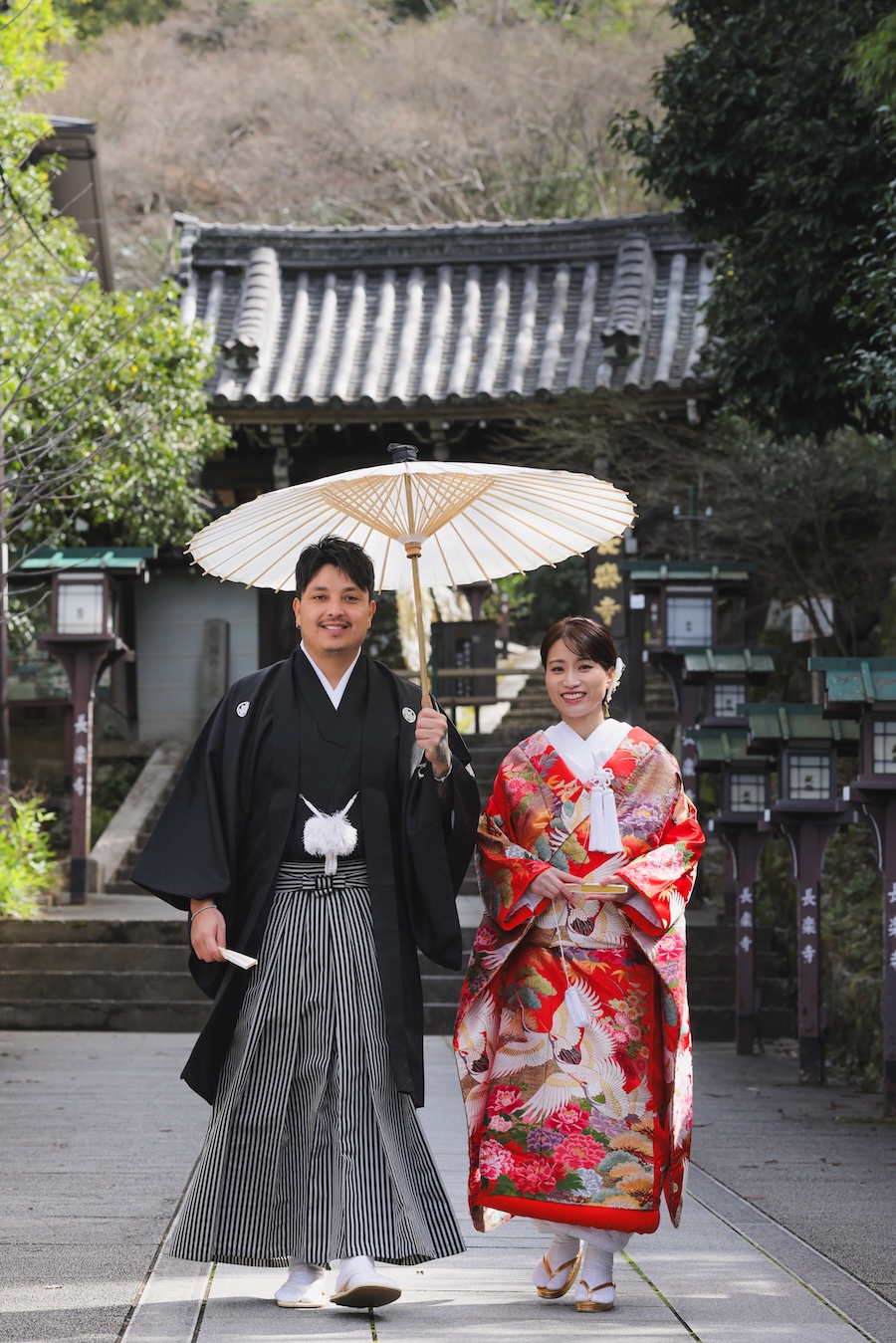 日本とアメリカの国際結婚のカップル様の和装ウェディングフォト