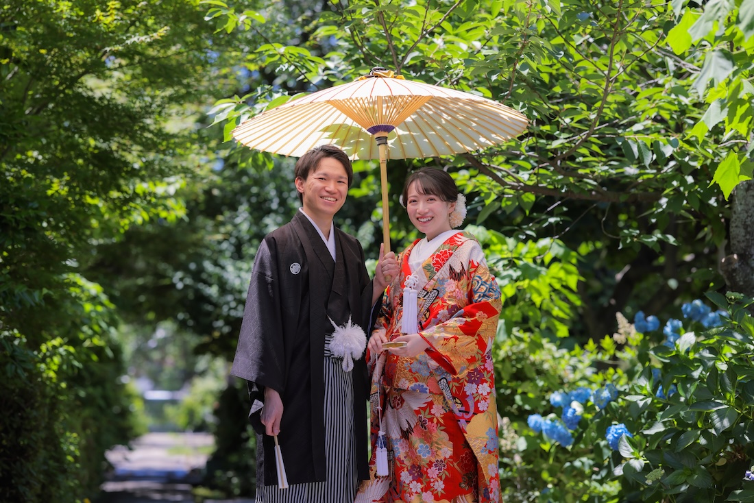 妙蓮寺での京都の紫陽花との和装ウェディングフォト