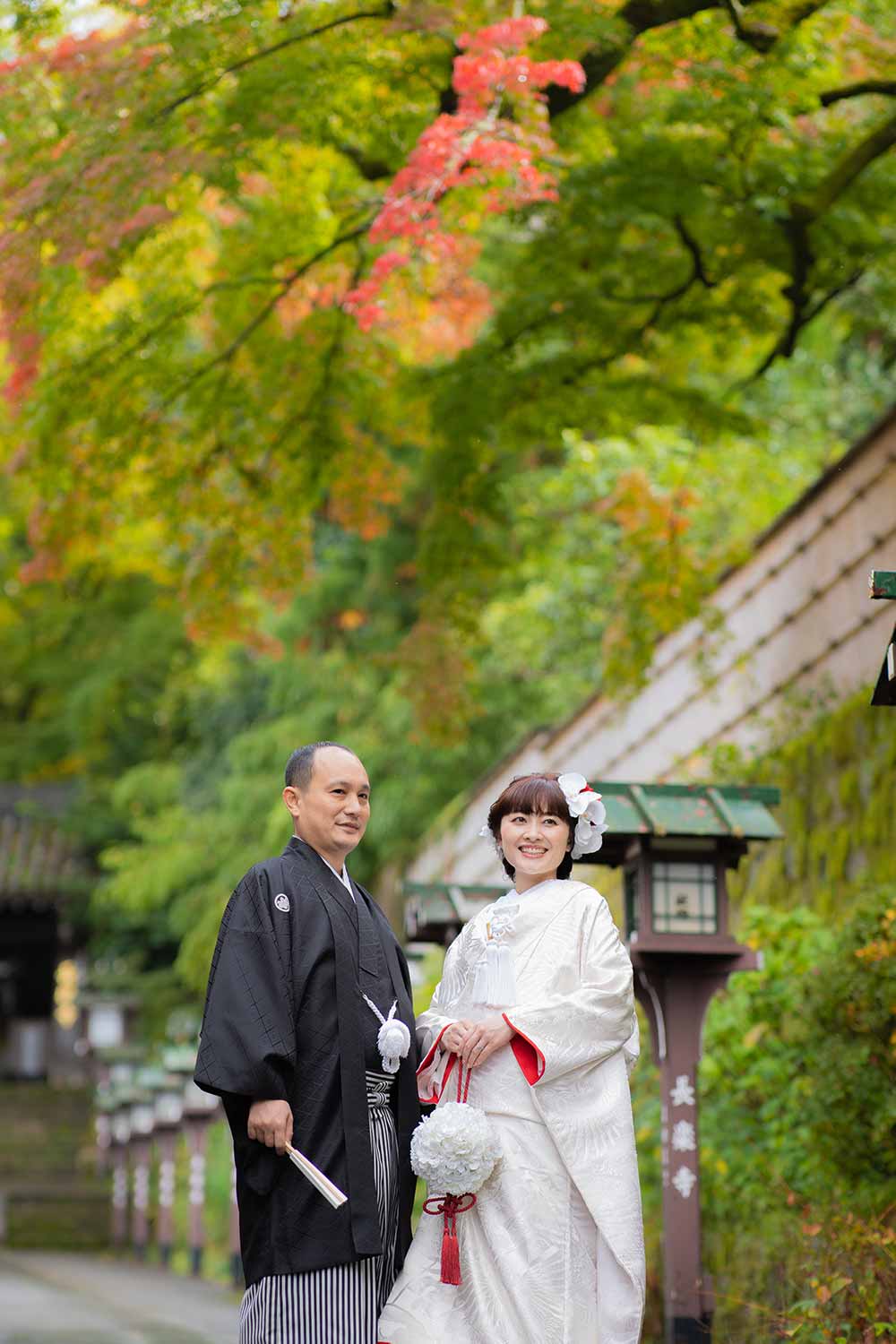 長楽寺参道での結婚写真