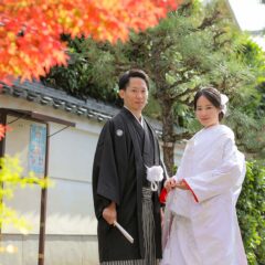 11月の京都紅葉で白無垢姿の新郎新婦様
