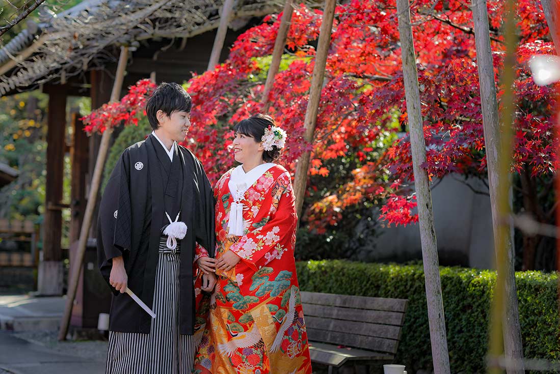 京都の紅葉と和装フォトウェディング