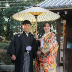 冬の京都で和装前撮りカップル様　　