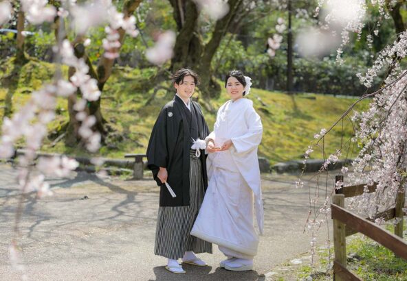 円山公園の桜と白無垢でフォトウェディング