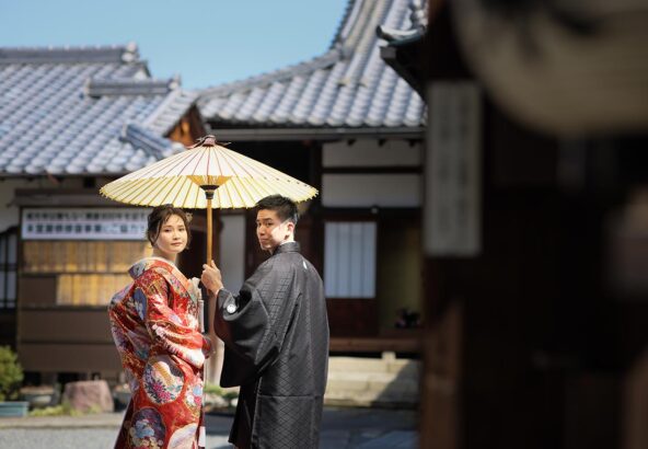 番傘を使った振り返りのお写真