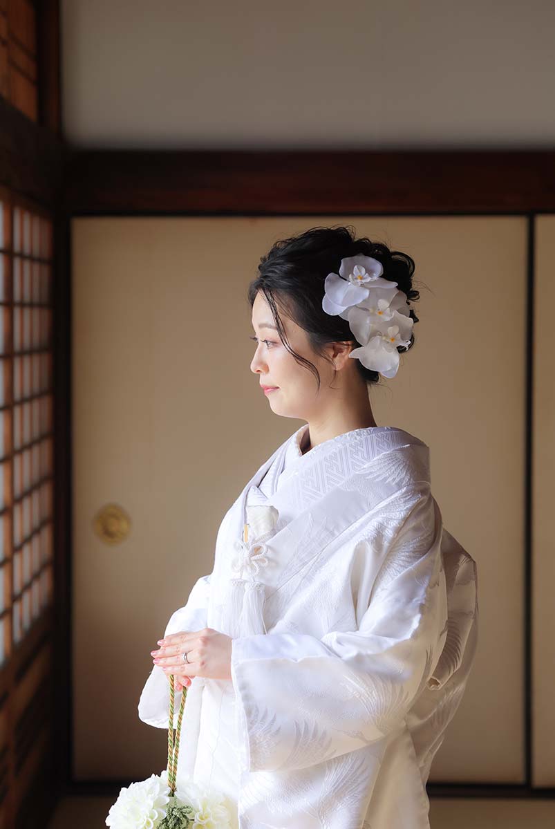 胡蝶蘭を使用した花嫁様のヘアセット