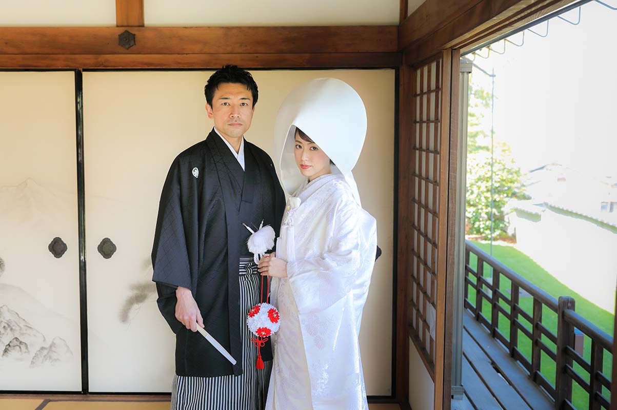 戒光寺お茶室での綿帽子のお写真