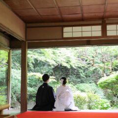 京都長楽寺庭園での縁側のお写真