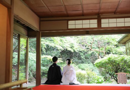 京都長楽寺庭園での縁側のお写真