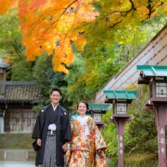 11月の京都の色づいた紅葉と和装前撮り
