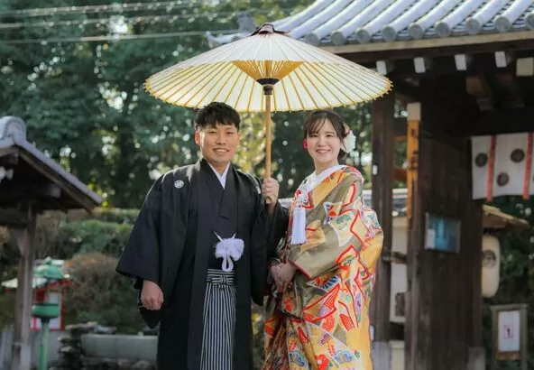 冬の京都で和装前撮りカップル様　　